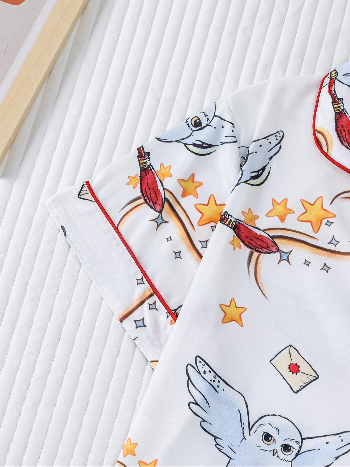 Women's Owl Print Short Sleeve Top & Elastic Waist Shorts Pyjama, Casual Comfy T-shirt & Shorts PJ Set, Ladies Sleepwear for Summer, Loungewear, Pajama Set