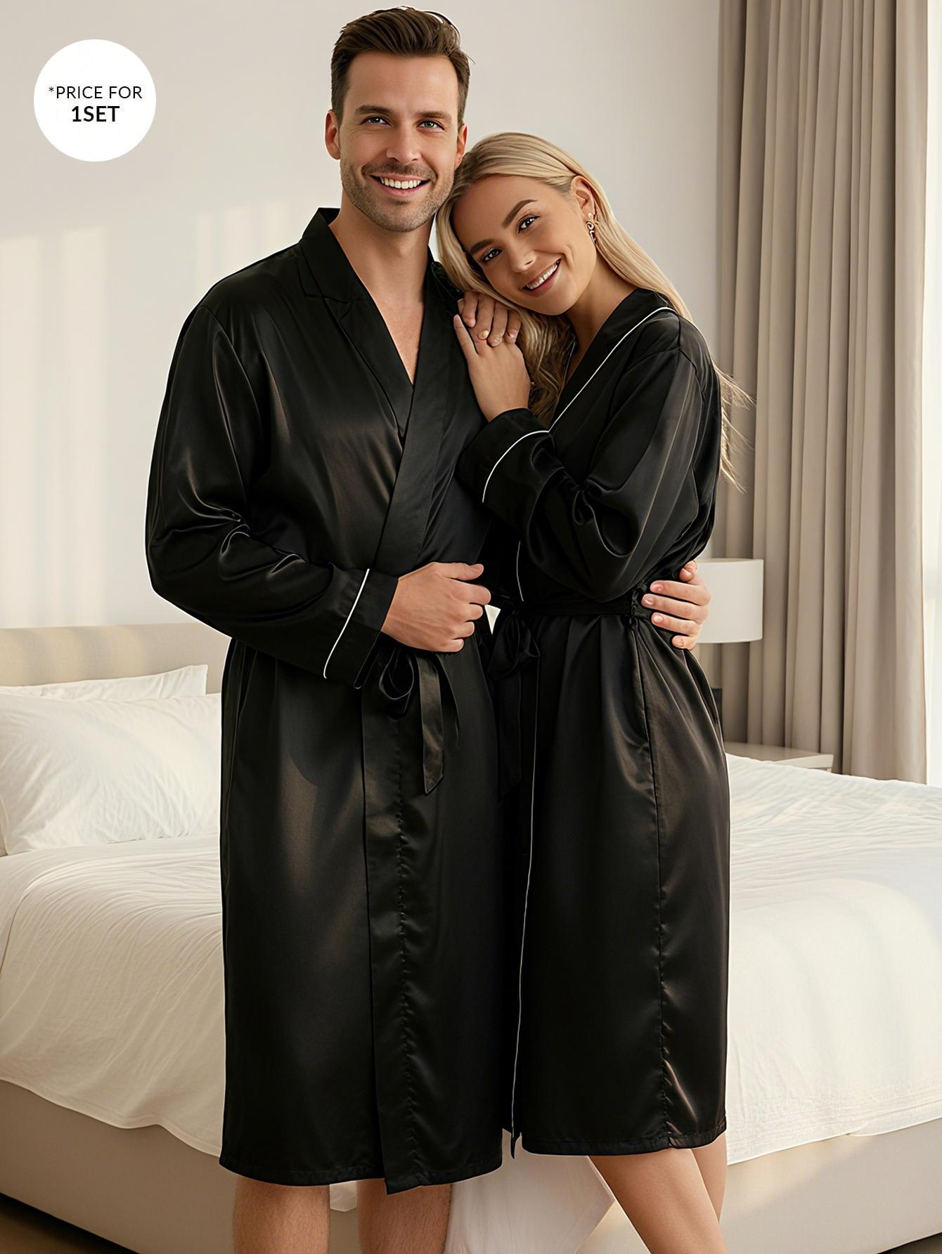 Spring Autumn Couple Long Sleeve Sleep Robe, Solid Color Casual Comfortable Home Wear, New Men's and Women's Robes, Suitable for Home and Hotel