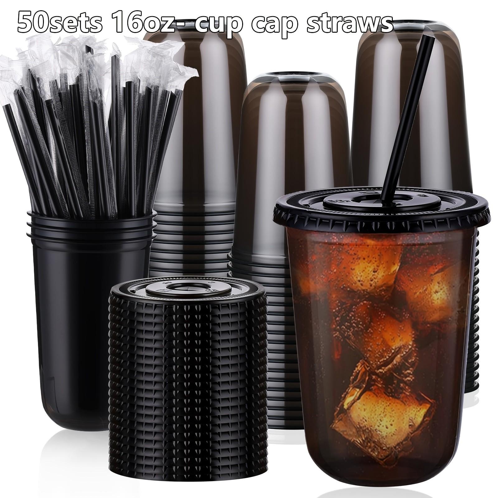 20/50 Sets 16 Oz Transparent Cups with Lids and Straws, Disposable Cold Drink Cups for Ice Coffee, Milk Tea, Smoothies, Party Activities