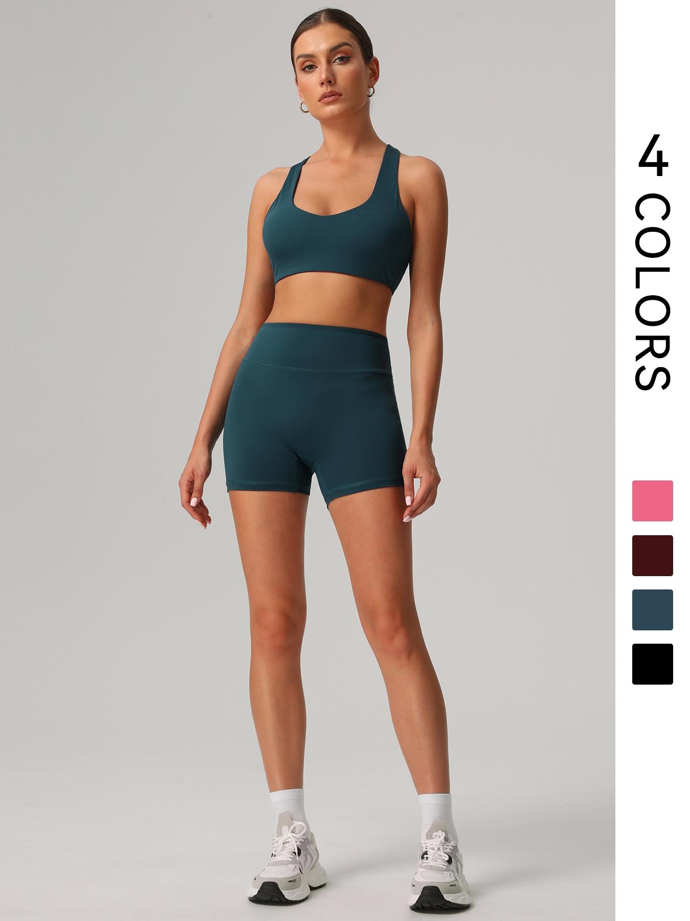 Women's Solid Crop Sports Bra & High Waist Shorts Sportswear Set, Casual U Neck Sleeveless Crop Top & Skinny Shorts, Ladies Sportswear for Indoor Outdoor Wear