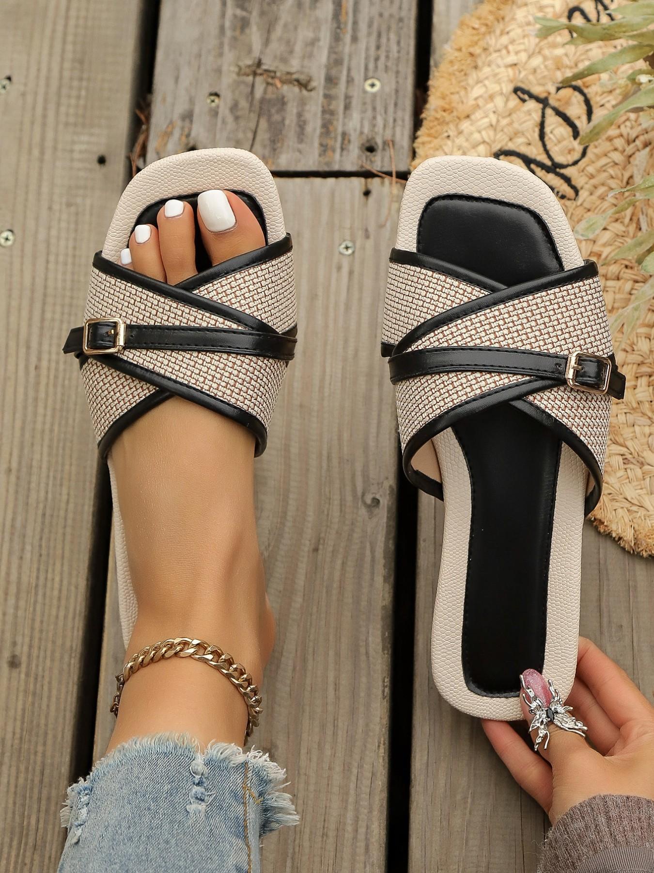 French Style Summer Sandals, Comfortable Fabric Upper, Rubber Sole, Perfect for Jeans, Fashionable Less Than Ankle Height