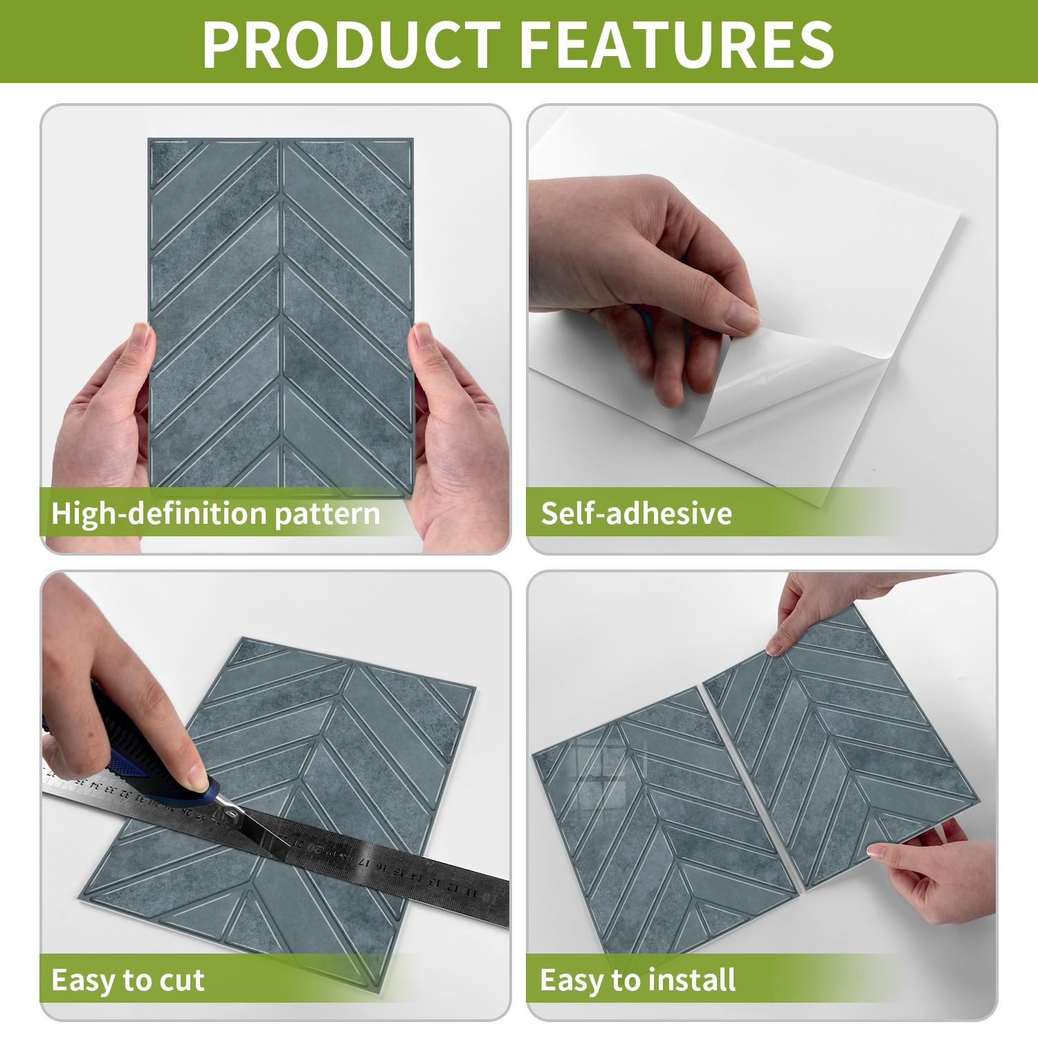 Geometric Herringbone Pattern Stickers, 12/24pcs Self Adhesive & Detachable Design, Waterproof Wall Decor for Kitchen Cabinets