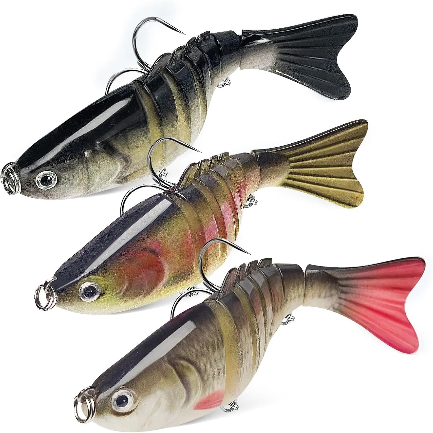 7-Section Multi-Jointed Swimbait Fishing Lures, Lifelike Segmented Slow-Sink Hard Lures with Treble Hooks, Freshwater-Saltwater Bass Fishing Tackle for Anglers