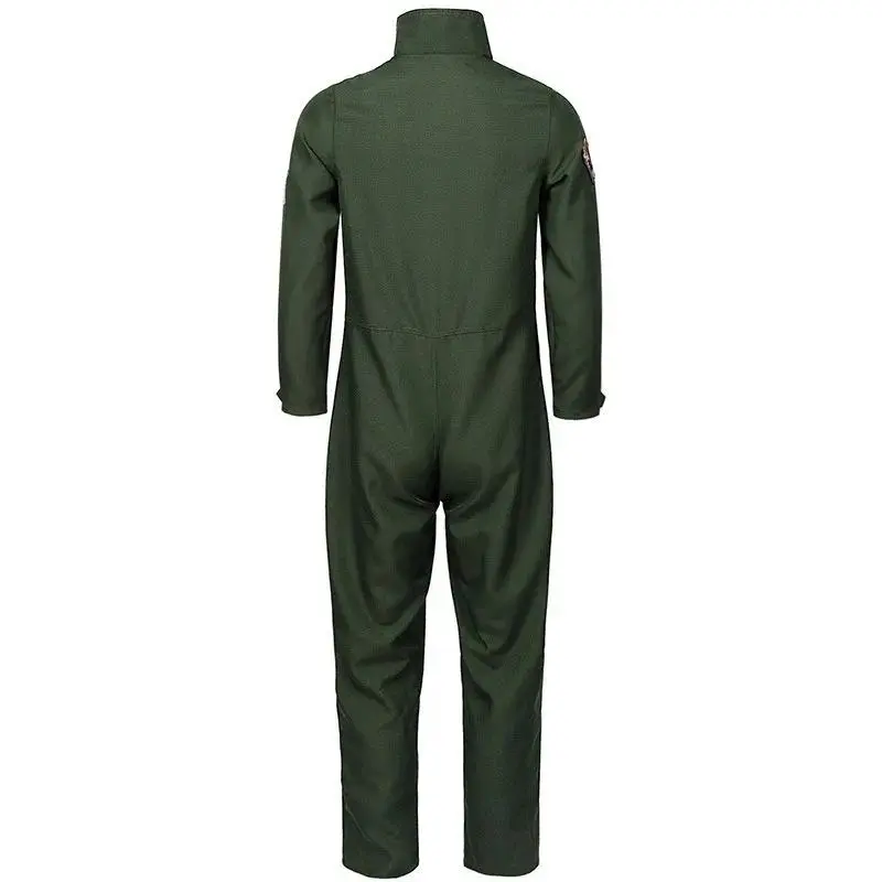 Adult Kids Pilot Costume Air Force Flight Suit Roleplay Dress Up with Aviator Accessories Men Army Green Military Pilot Jumpsuit