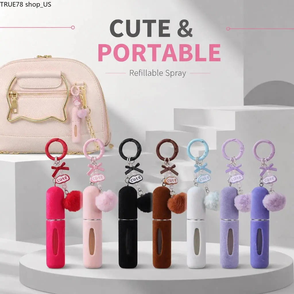 Perfume Atomizer Keychain Coquette Aesthetic Plush Charm 5ml Bottom Pump Refill Mini Spray Bottle Case Perfect for High Street Shop