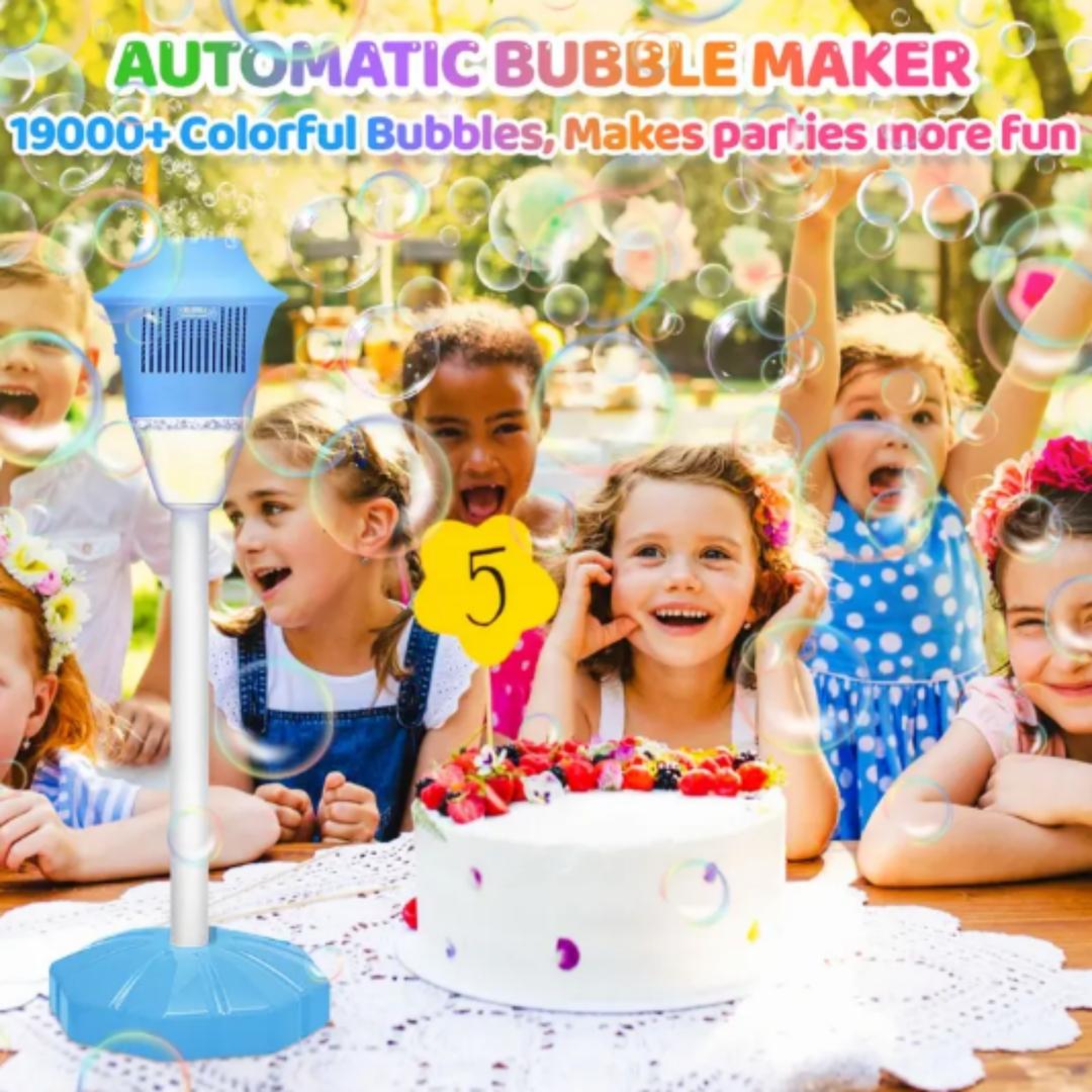 Streetlight Bubble Machine, “Torch” Bubble Machine with Music and Lights—an outdoor children's toy perfect for weddings and parties. Suitable for various occasions. Requires 3 AA batteries (not included). Recommended for ages 3 and up. Comes in a box.