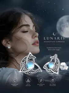 Elegant Women's S925 Silver Vintage Bohemian Moon Celtic Knot Ear Studs, Casual Sexy Daily Wear Earrings, Versatile Earrings, Birthday Gift, Valentine's Day, High Quality Earrings, Earrings Jewelry