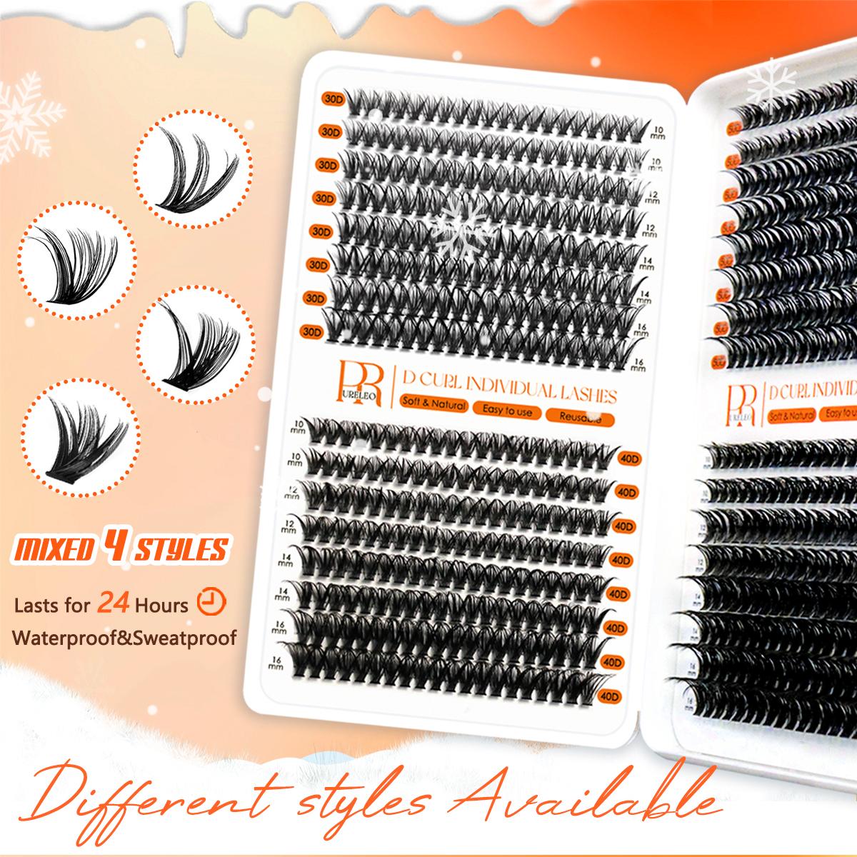PURELEOR Cluster Lashes DCurl DIY Individual Eyelash Extensions Lash Book Clusters for Beginners Mother's Day Gift Mixed 10-16mm