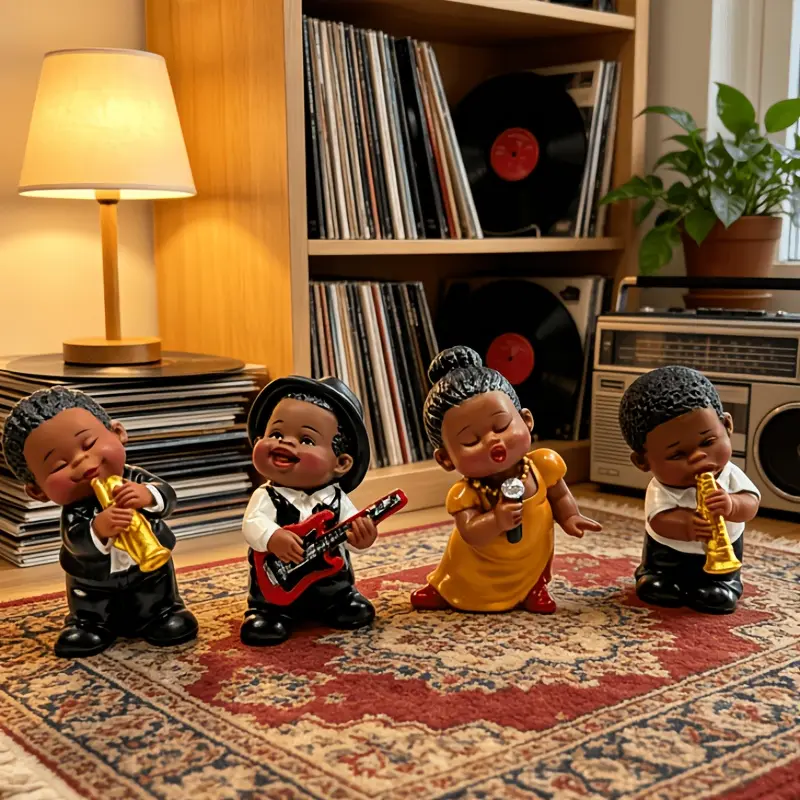 4pcs Jazz Band Statues Car Multi-Functional Ornaments Saxophone Guitar Vocalist Musician Shapes Desktop Entryway Bar Decor Creative Retro Home Ornament Tabletop Decoration Holiday Decor Perfect Gift for Friends No Electricity Needed