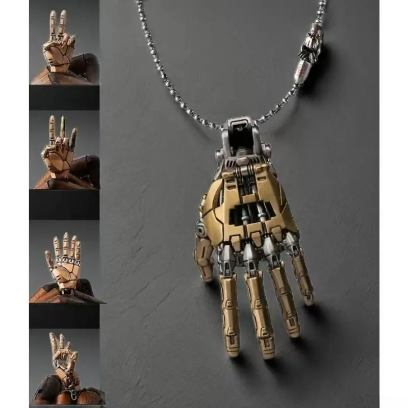 Mechanical Bionic Hand Pendant Necklace with Movable Finger Joints, Gothic Steampunk Robot Jewelry for Men & Women, Edgy Valentine's Day Gift Idea, Robot Theme, Dark Gothic, Gothic Steampunk Robot Design