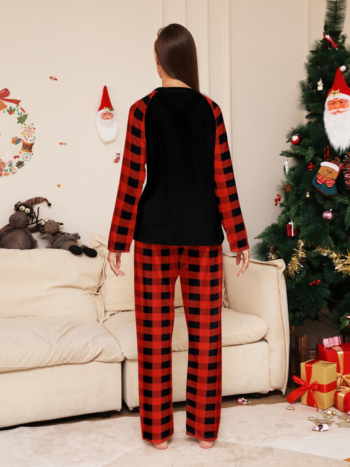 Plaid Reindeer Christmas Pajama Set, Cartoon Deer Print, Soft Long Sleeve Sleepwear, Family Matching, All Seasons