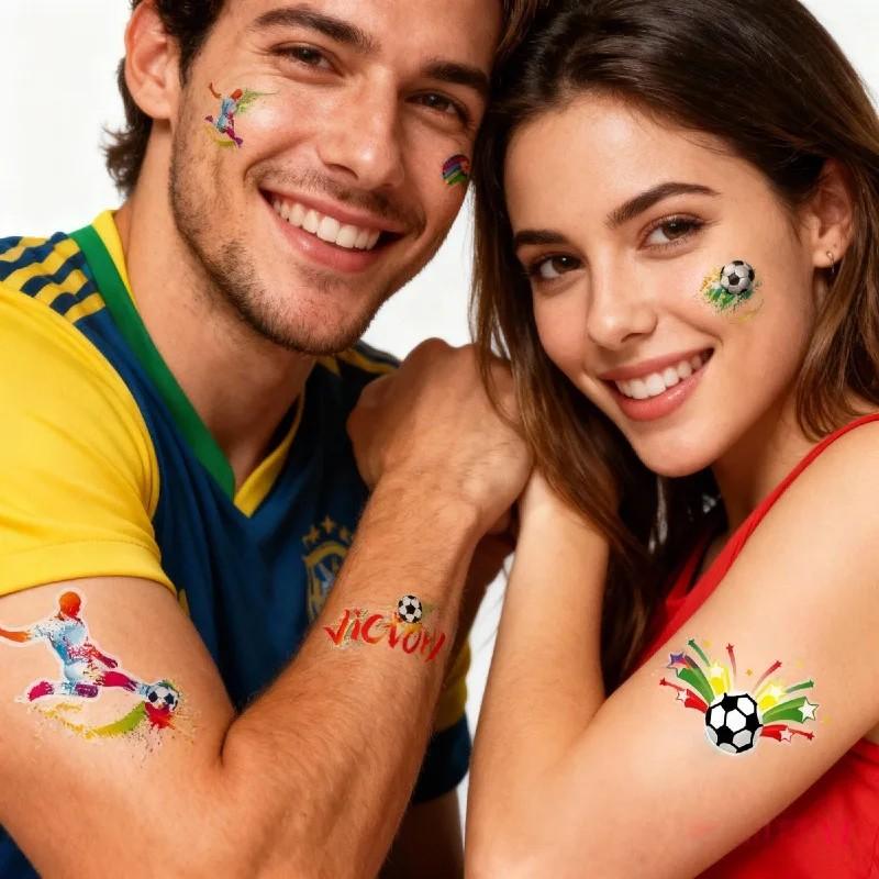 5 Pack 2026 Football Theme Tattoos, Field Celebration Stickers, Carnival Party Fan Emojis, Cheerleading Decorations