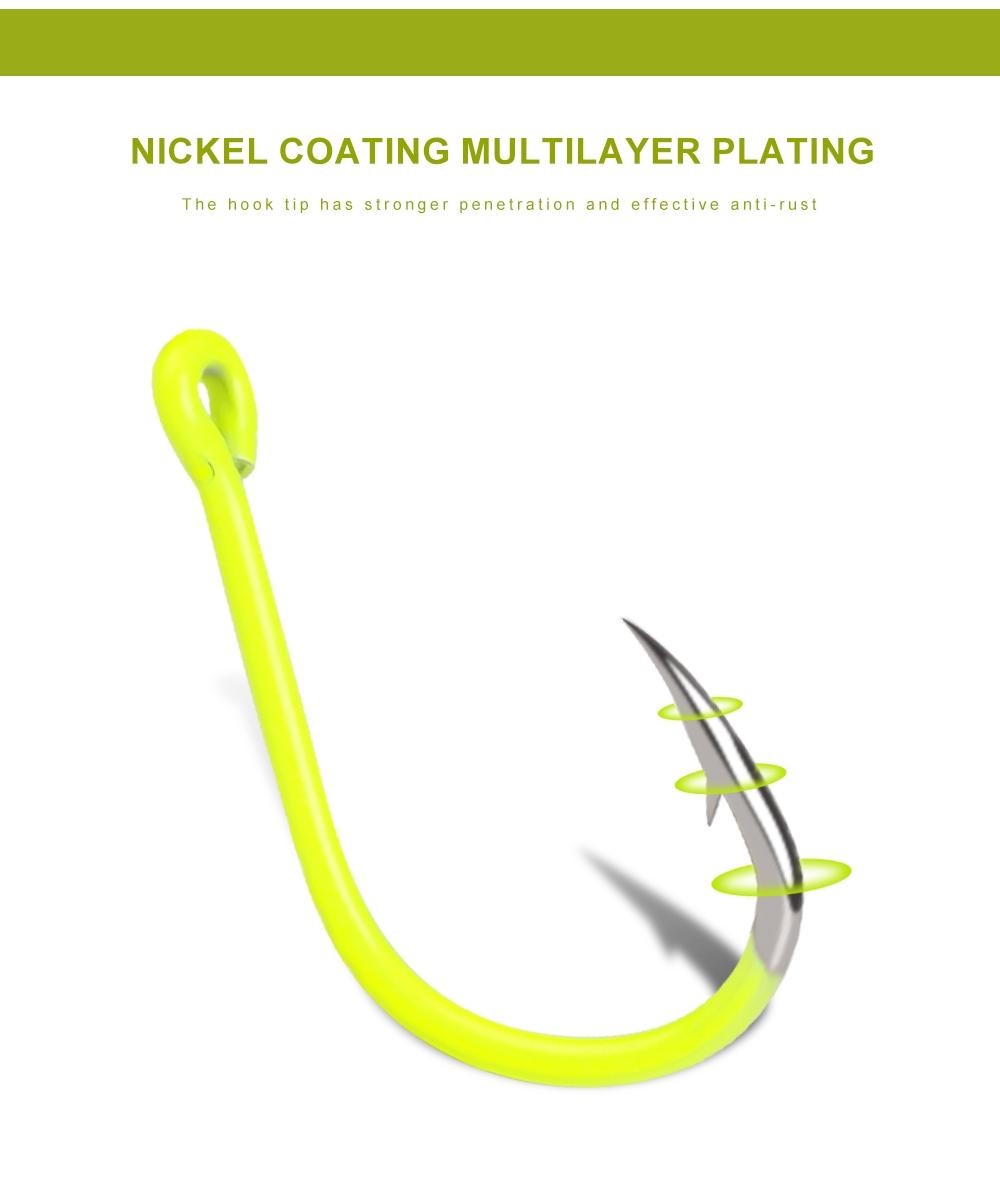 FTK Ise-ni Fishing Hooks, Fluorescent Yellow, Flattened, 50pcs, Stainless Steel, High-Carbon Steel, Barbed