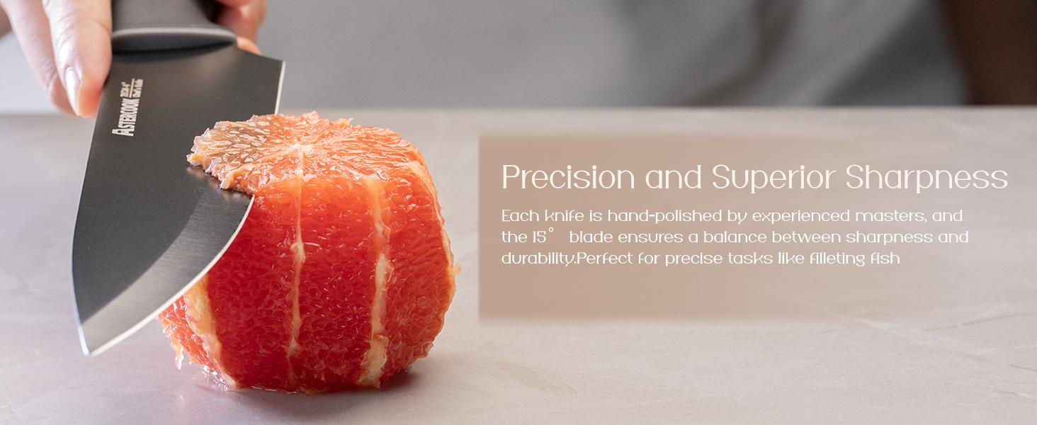 Astercook 22-Piece Knife Set with Block, German Steel, Chef & Steak Knives, Scissors, Sharpener & Peeler – Dishwasher Safe. Kitchen Kitchenware Kitchen Blade Stainless Traditional Wooden