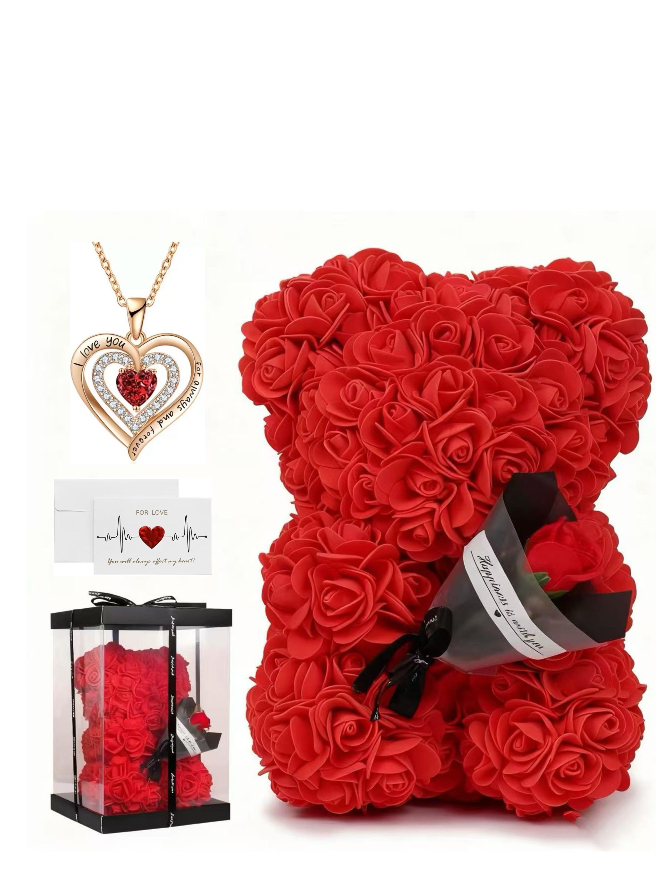 Mother's Day Gift Set Necklace Card Bear Bouquet, Perfect for Mother's Day Valentine's Day Qixi Festival, Gifts for Mom Girlfriend