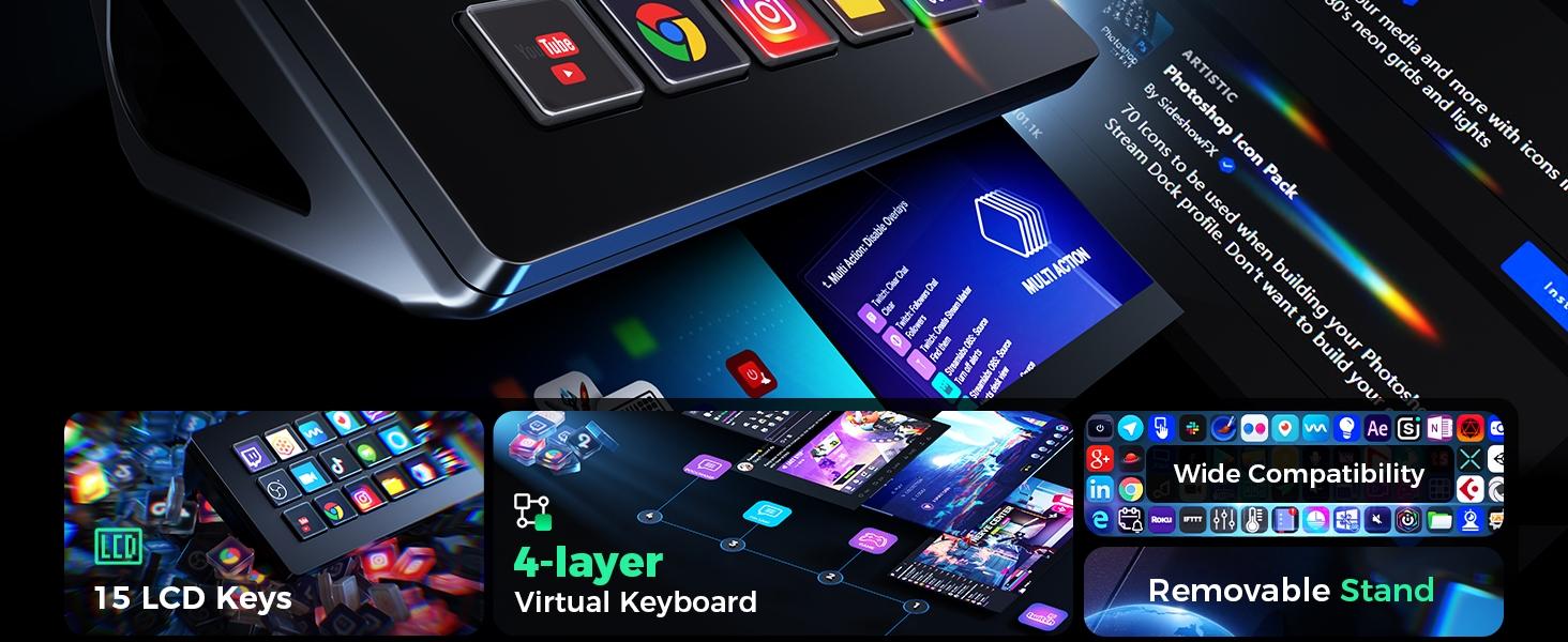 LED 15-Key Stream Deck Custom Keyboard for Streaming and Gaming, Programmable Macro Keys for Efficient Control, Compatible with Win/MAC/ps5/xbox
