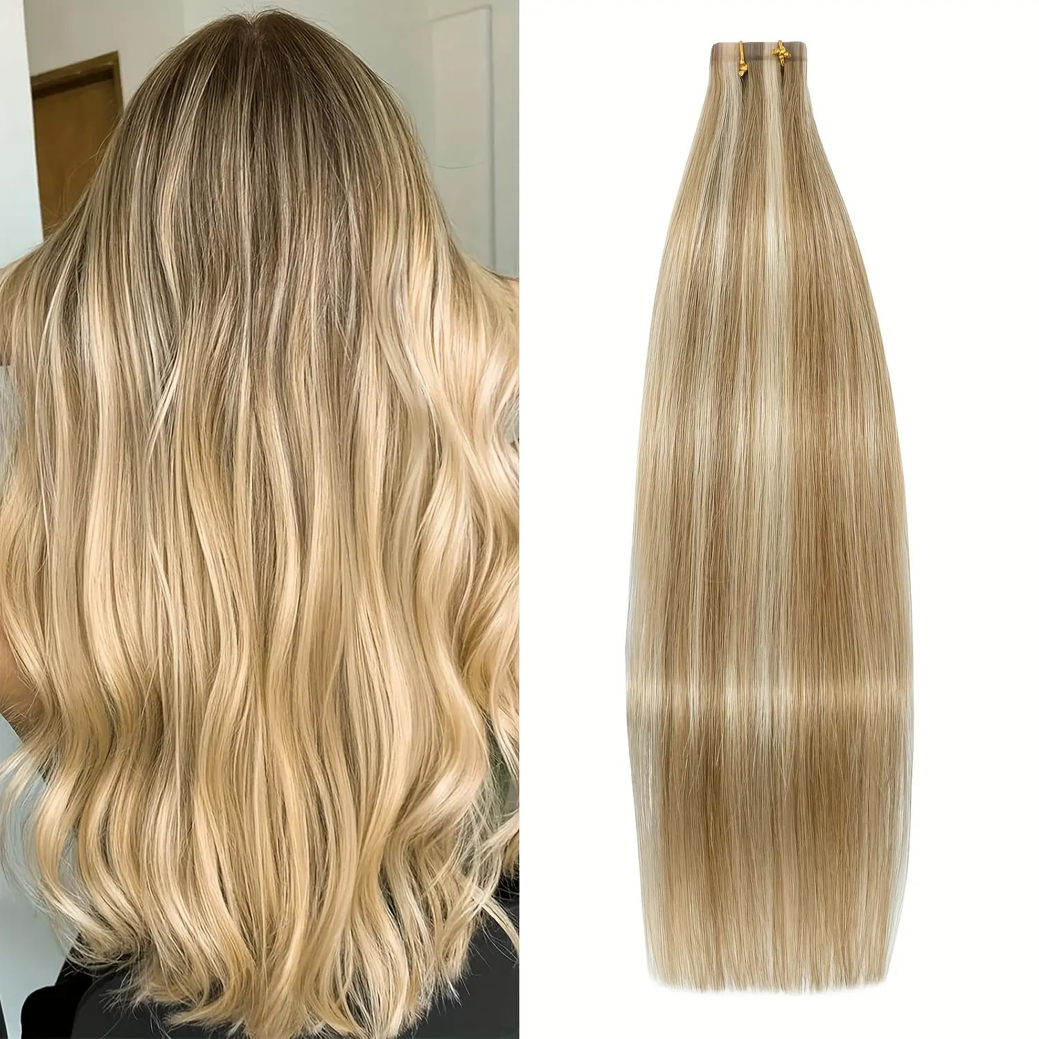 18 Inch 250% Density Brazilian Remy Human Hair Tape‑In Extensions for Women, 18/613 Ash Blonde with Platinum Blonde Highlight, Invisible Seamless Tape In Hair, Soft Natural Real Human Hair for Versatile Daily Hairstyle Enhancement