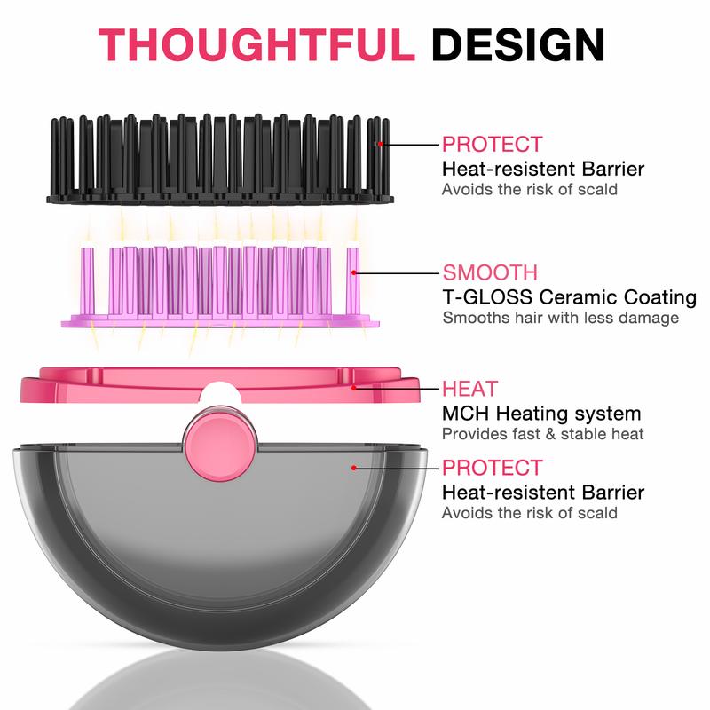 Mini Wireless Straightening Comb, Portable USB Charging, Three Temperature Settings, Smooth Styling, Travel Essential, Anti-Hot Teeth Design, Cordless Straightener