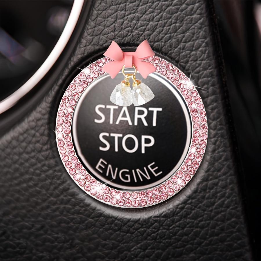 Car Start Button Decorative Ring: 1pc, with Diamond Bow Crystal Ignition Circle, One-Touch Start Sticker Decoration Ring