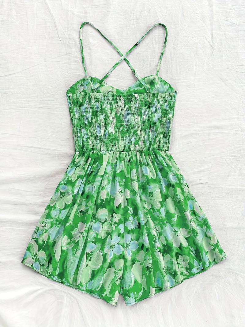 Women's Floral Print Cut Out   Romper, Casual Sleeveless Romper for Summer, Fashion Women's Clothes for Beach Holiday Vacation