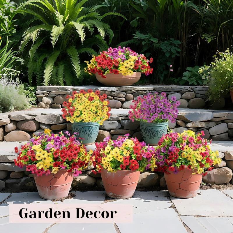 2 Bundles Artificial Violet Rose Bushes, Outdoor UV-Resistant Waterproof Fake Flowers, Patio Garden Decor, Low Maintenance, Christmas Decoration