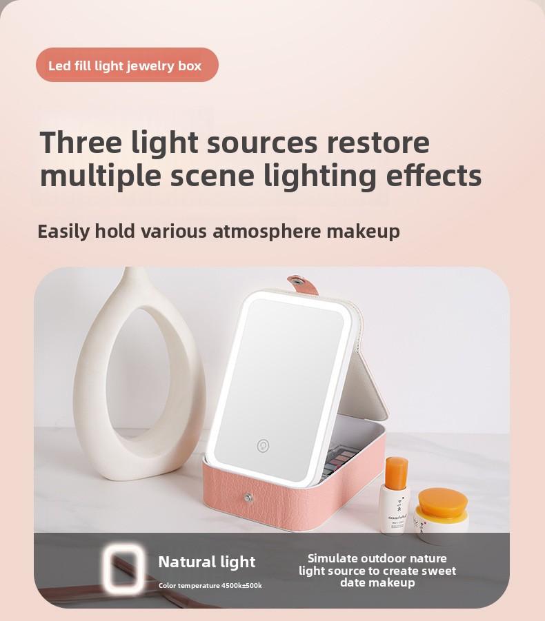 Internet celebrity portable home and outdoor storage mirror, makeup mirror with integrated LED fill light, snap-button mirror, desktop dressing storage box, Led Lit Mirror