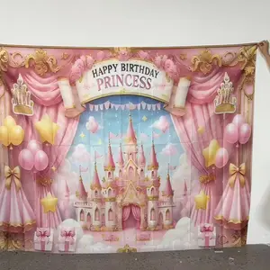 Princess Castle Pattern Birthday Background Banner, 1 Count Colorful Birthday Party Wall Decor, Wall Decor for Birthday Party, Wedding Decoration, Ornaments, Party Decorations Banners, Party Decoration Supplies