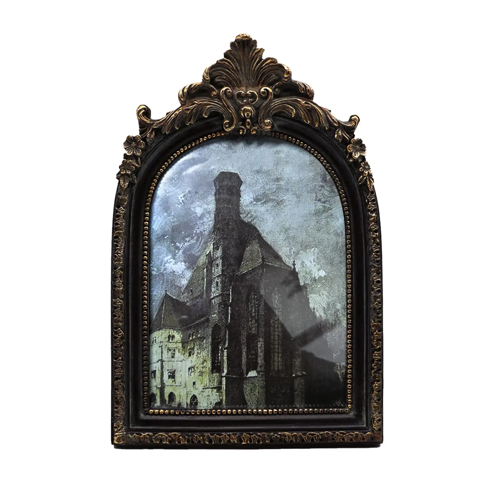 Vintage Arched Picture Frame 5x7 - CISOO Black Gold Antique Victorian Photo Frame with Real Glass, Wall Mount & Tabletop Easel, Horizontal & Vertical, Shabby Chic Home Decor Gift