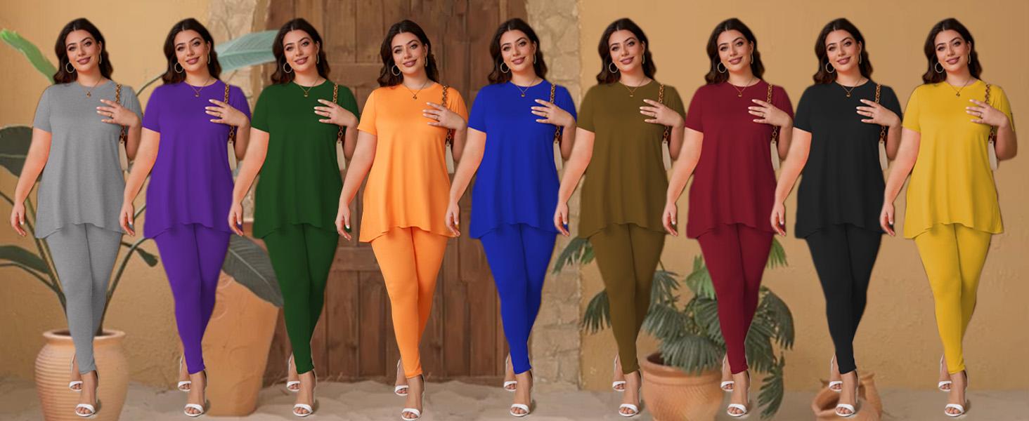 Women Plus Size 2 Piece Outfits Short Sleeve Top and Legging Pant Set Lounge Sets Tracksuit