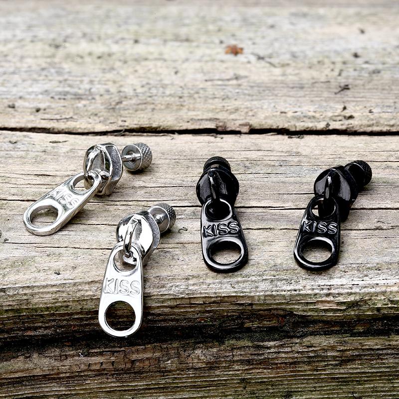 GTHIC Simple Zipper Puller Design Stainless Steel Stud Earrings Funny Jewelry Daily Wear