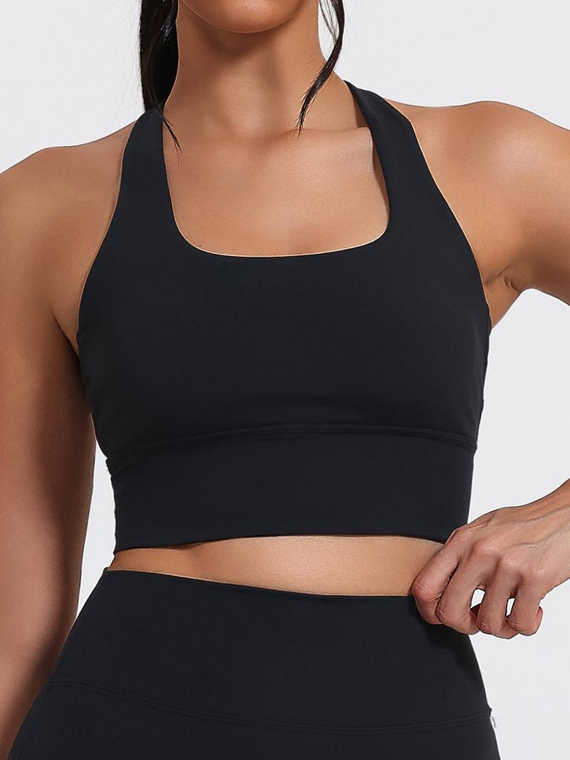 Women's Elastic Backless Sports Bra with Pads, Sexy Crossback Design, Moisture-Wicking Yoga Innerwear, U-Neck, All Seasons, Gym Workout Clothes