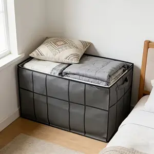 Large Capacity Zippered Storage Box, Mesh Organizer for Clothes, Bedding, Luggage, Travel, Space-Saving Design, Moving Bag, Closet Organizer