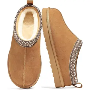 Genuine Suede Fuzzy Slippers for Women Winter Warm House Shoes Cozy Mini Boots for Indoor Outdoor