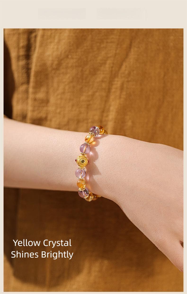 [Golden Wealth Return] crystal bracelet, yellow citrine amethyst super seven, unisex, daily wear birthday gift, natural stone gold accent, wealth prosperity symbol