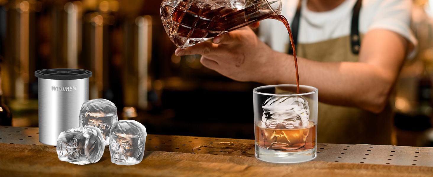 WIBIMEN Unique Face Ice Mold – Stainless Steel Ice Ball Maker for Whiskey & Party Drinks Home Bar Accessories Utensils Silicone