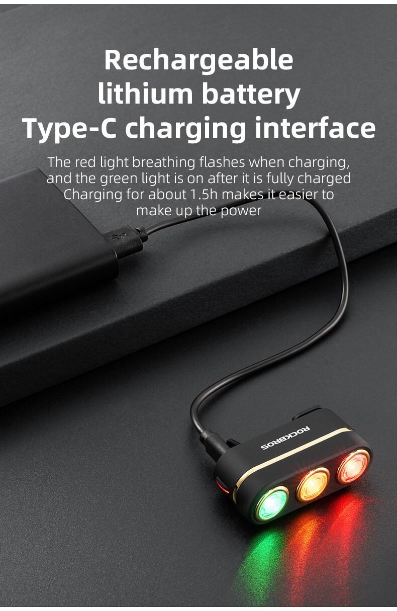 ROCKBROS 3-Color Light Bicycle Taillights Brake Sensor Cycling Rear Light 50H Long Battery Life Vibration Induction MTB Road Bike Night Safety Riding Equipment