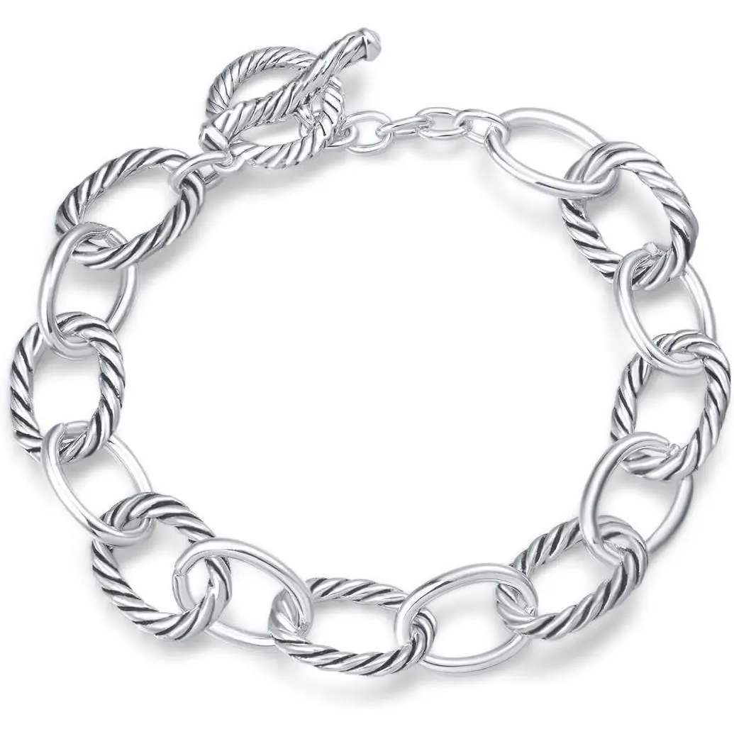 UNY JEWEL Twisted Cable Wire Link Chain Bracelet Two Tone Designer Brand Inspired Women Jewelry Valentine (2 Tone)