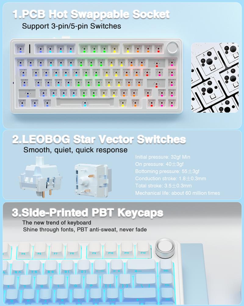 AULA F75 Pro Wireless Gaming Mechanical Keyboard, Knob Control 75% Washer Hot Swappable Custom Keyboard, Tri-Mode Connect RGB Backlight, Pre-lubricated Linear Switches, Side Printed PBT Keycaps , Gradient Blue Creamy Keyboard  TikTokShopfalldealsforyou