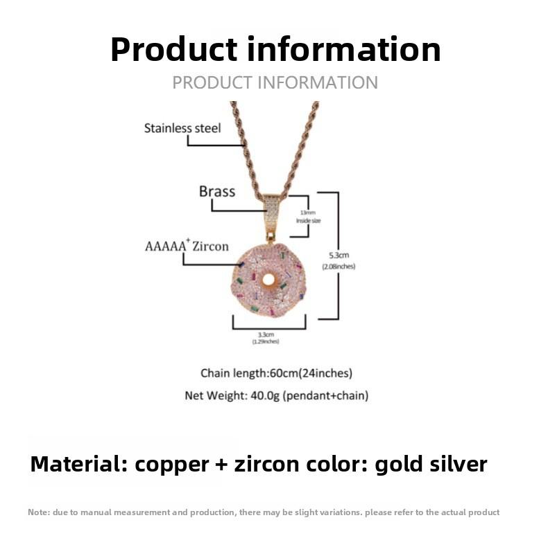 Loveden Hip Hop Iced Out Colorful Donut Pendant Necklace, Full Micro Pave Cubic Zirconia Donut Charm, Trendy Brand Quirky Streetwear Jewelry, Unique Fun Fashion Accessory, Unisex Statement Ornament for Men Women, Ideal for Daily Outfits, Club Party & Casu