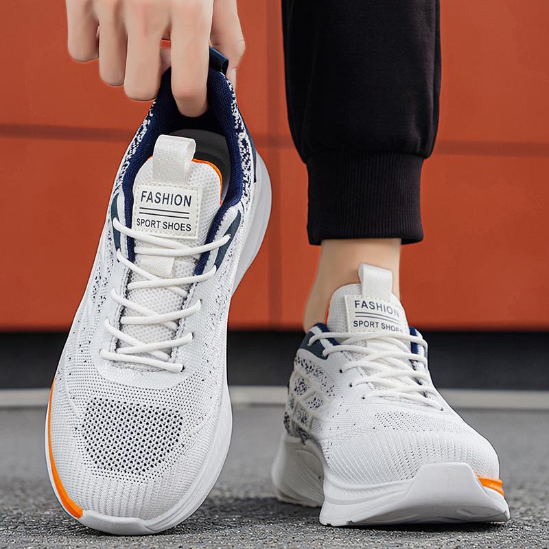 Men's Casual Running Shoes, Flyknit Mesh Upper, Breathable Low Top Sneakers, Comfortable Fit, Ideal for Daily Wear, All Seasons
