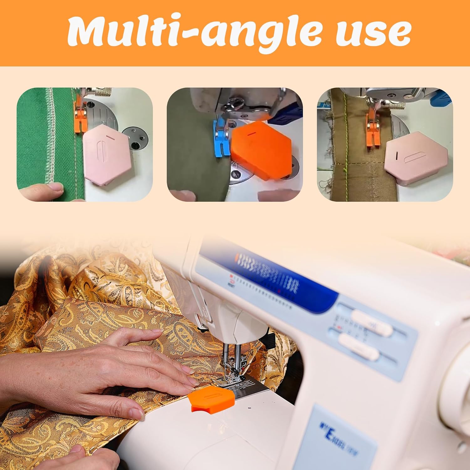 3 Pack  Seam Guide for Sewing Machine, Upgraded Multifunctional Polygonal Hemmer Guide with Scale, Universal Sewing Accessories Supplies for  Making Machines (3color)