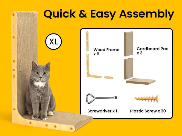 Conlun Cat Scratcher for Indoor Cats 22.8 Inch L Shaped Vertical Scratching Board with Ball Toy Light Wood L-Shaped Wall-Mounted Cat Scratcher Springtok Ramp Apartment Sturdy Home Durable Construction Easy Assembly Striped Design