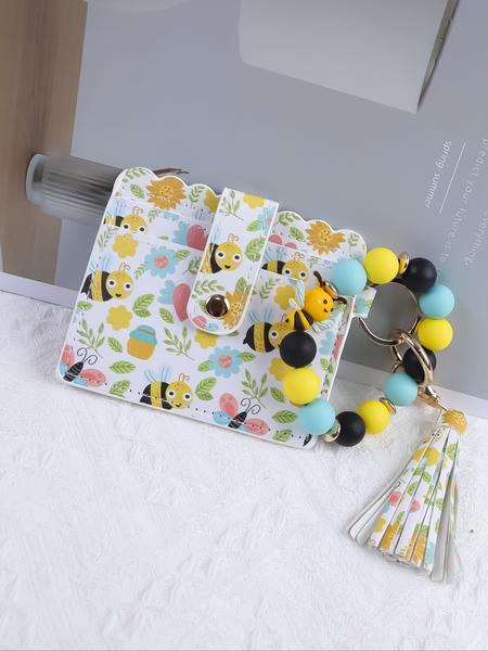 Animal Series Wrist Keychain with Colorful Beads, Cute Cartoon Design Card Holder, Perfect Gift for Friends and Holidays, Keychain Wristlet Strap