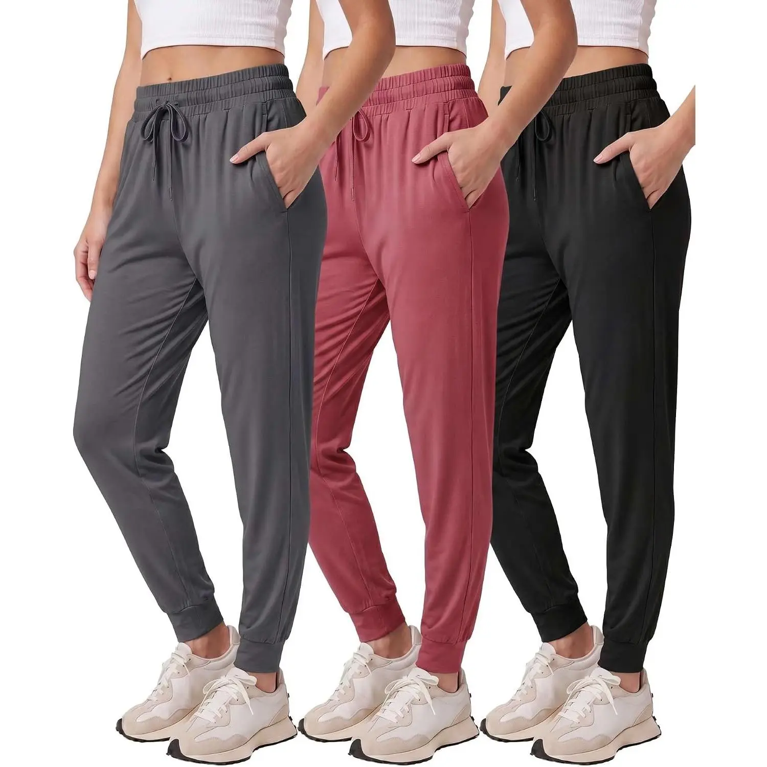 3 Pack Women's Lounge Joggers Sweatpant Active Athletic Yoga Workout Pocket Available in Plus Size, Ladies Casual, Drawstring Gym Pants, Sleep Bottoms, Hiking, Running, Fitness, Exercise, Pajama, Soft