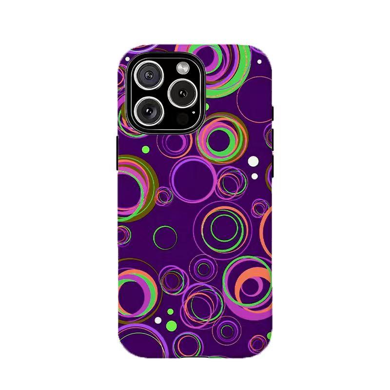 Neon Circle Clash | Dark Purple Y2K Retro Case,Compatible for iPhone 16 15 14 13 12 11 17Pro Max,for Samsung S25 S24 S23 S22 Ultra,Durable Dual-Layer design phone cover,Perfect Gift for Her
