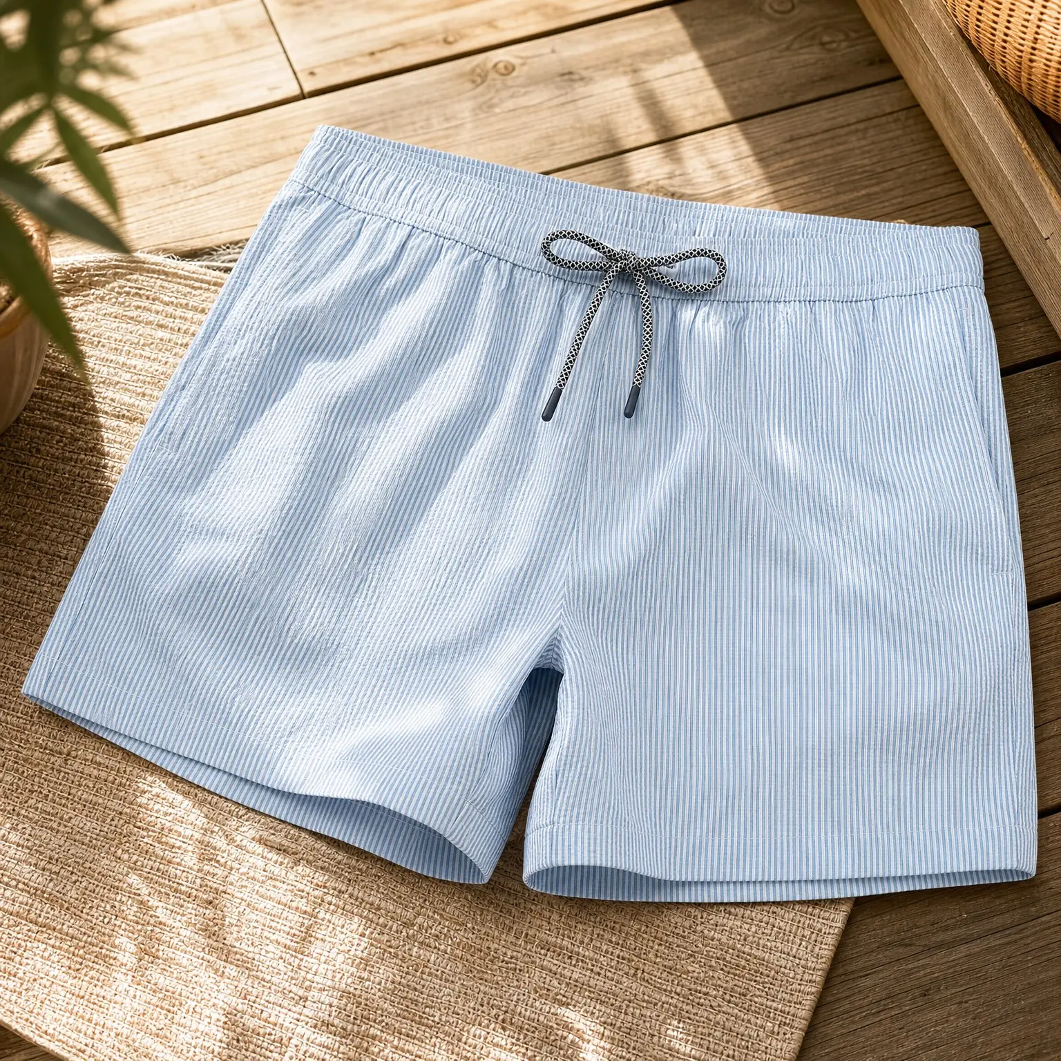 Men's 5.5 Inch Seersucker Swim Trunks Quick Dry Beach Shorts with Mesh LinerGift