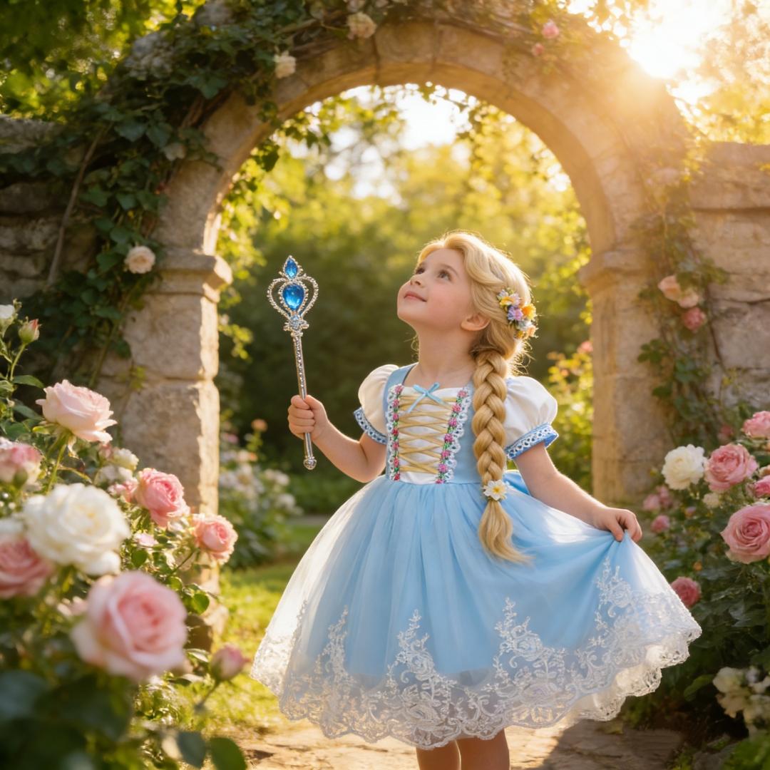 （Only dress ）Girls' Sleeping Beauty Role Play Dress Princess Tutu Costume for First Birthday Embroidered Fitted Party Dress