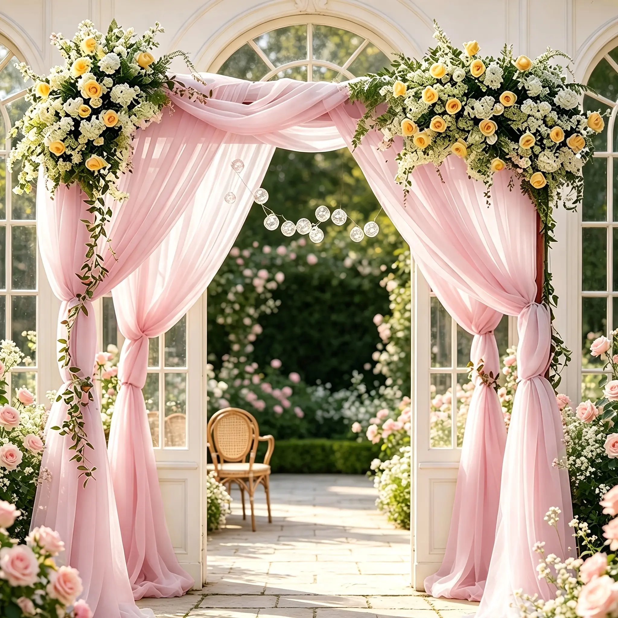 4Pcs Sheer Arch Draping Fabric, Multi Color Option, Tieable Design, 26"x197", Decor for Wedding Gazebo, Garden and Staircase Party