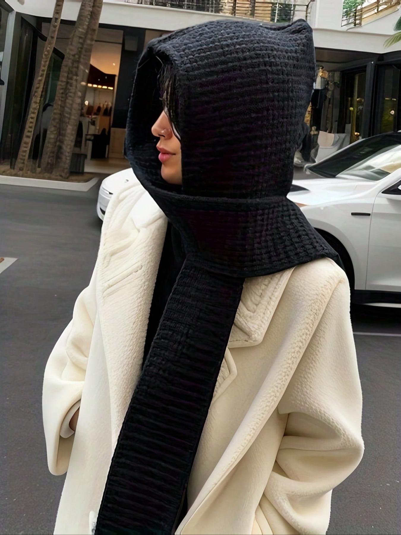Women's Fashion Knitted Hooded Scarf Shawl, Soft Warm Cozy Accessory, Colors Available, Ideal for Daily Wear