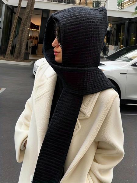 Women's Fashion Knitted Hooded Scarf Shawl, Soft Warm Cozy Accessory, Colors Available, Ideal for Daily Wear